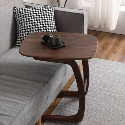 Contemporary Nordic Rectangular C Shape Walnut Ash Wood End Table Embedded For Living Room