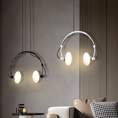 Contemporary Creative Headphone Iron Glass Shade 2-Light Chandelier For Living Room