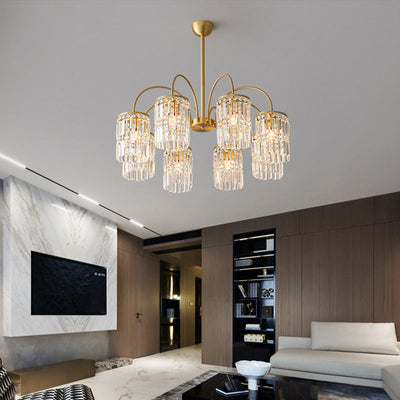 Modern Minimalist Branch Cylinder Full Copper Crystal 4/5/8 Light Chandelier For Living Room