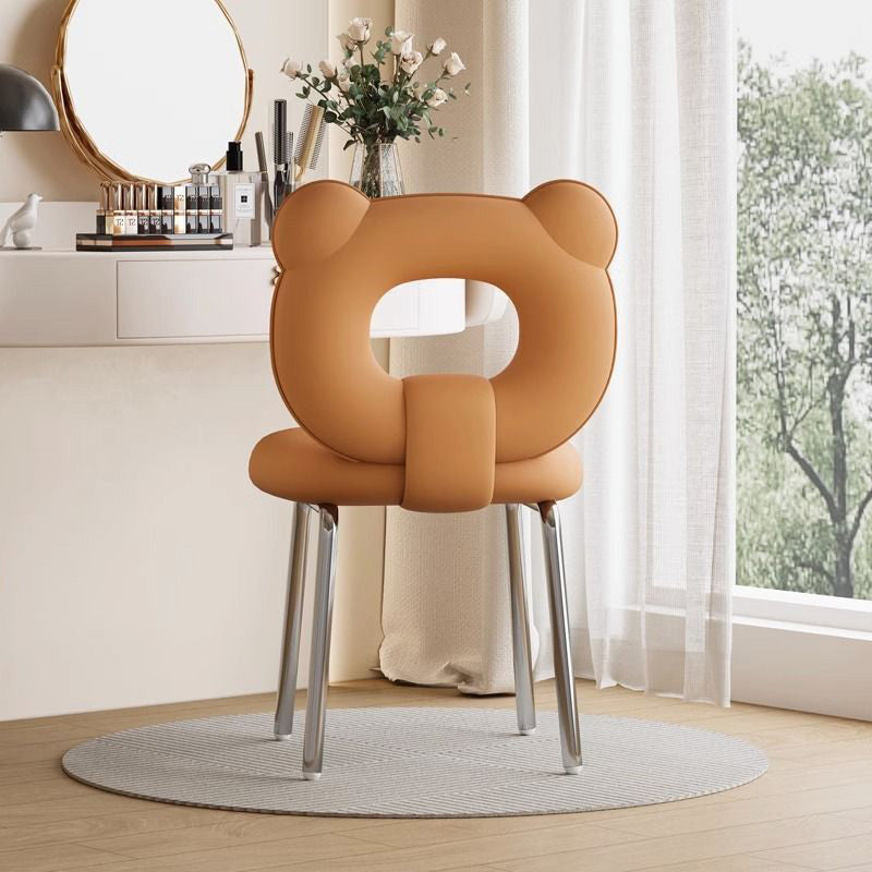 Contemporary Scandinavian Faux Leather Upholstered Metal Legs Vanity Stool Bear Back For Living Room