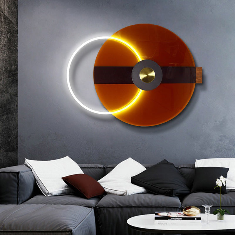 Contemporary Creative Iron Acrylic Round Disc LED Wall Sconce Lamp For Living Room