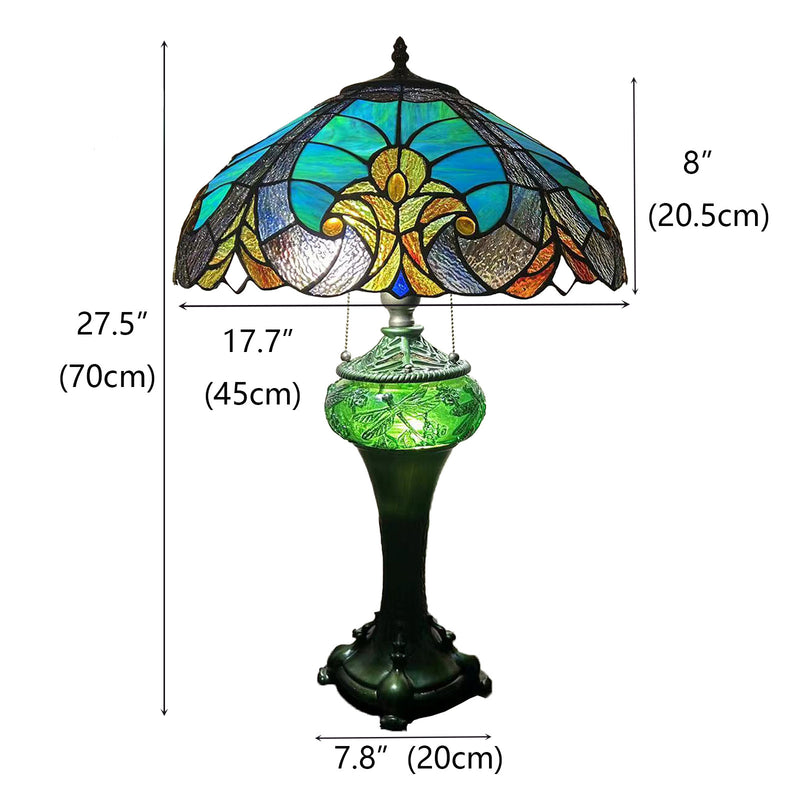 Traditional Tiffany Dome Resin Glass 3-Light Table Lamp For Living Room