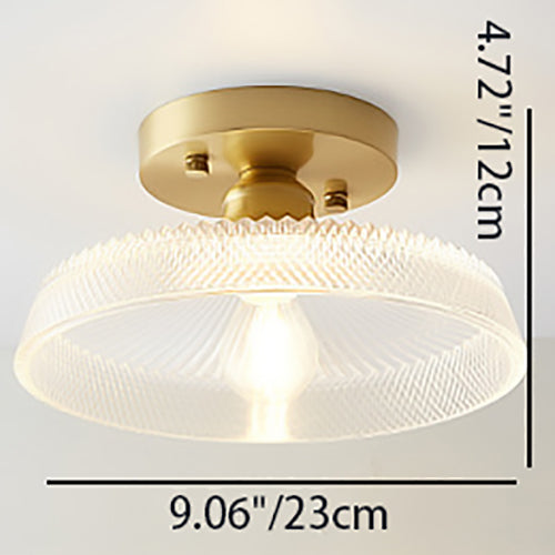 Modern Minimalist Round Lace Iron Glass 1-Light Semi-Flush Mount Ceiling Light For Living Room