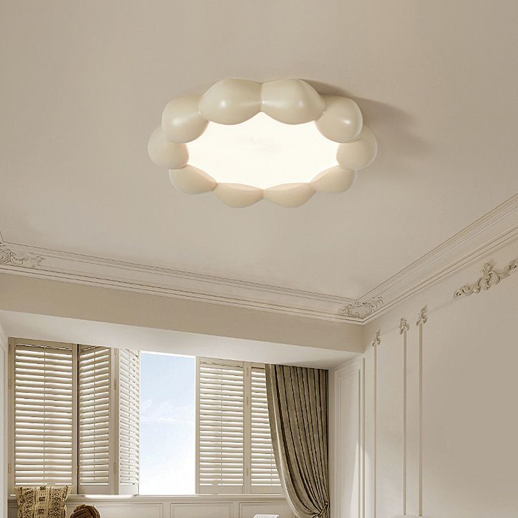 Traditional French Resin Acrylic Round Shade LED Flush Mount Ceiling Light For Living Room