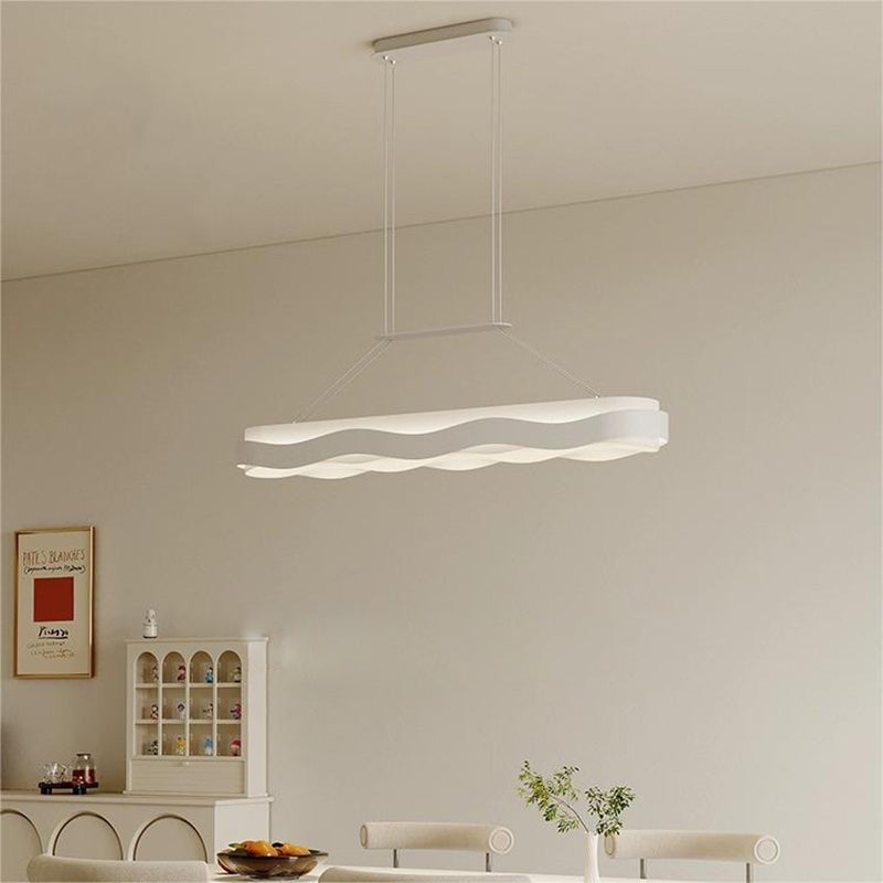 Modern Minimalist Rectangle Wave Iron Hardware Acrylic LED Island Light Chandelier For Dining Room