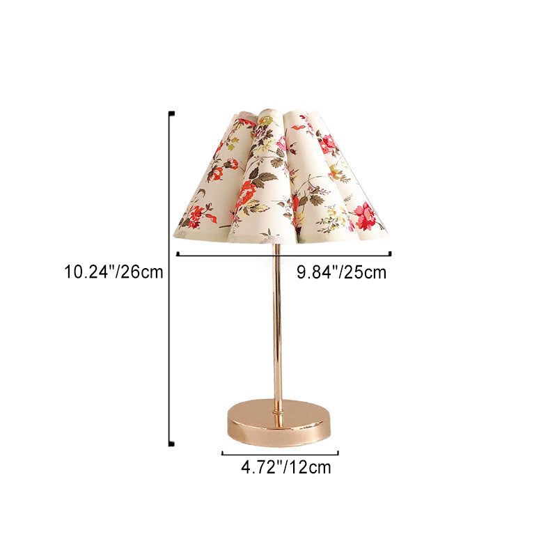 Traditional European Printed Fabric Petal Shade 1-Light Table Lamp For Bedroom