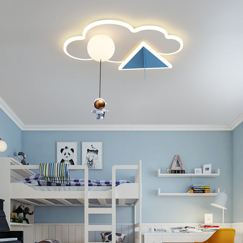 Contemporary Creative Kids Iron Acrylic Plane Cloud Astronaut LED Flush Mount Ceiling Light For Bedroom