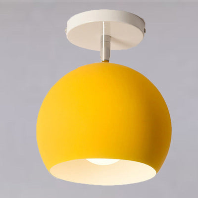 Modern Minimalist Macaron Round Globe Iron 1-Light Semi-Flush Mount Ceiling Light For Living Room