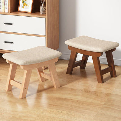 Modern Minimalist Square Cushion Solid Wood Cotton Linen Shoe Bench Low Stool For Living Room