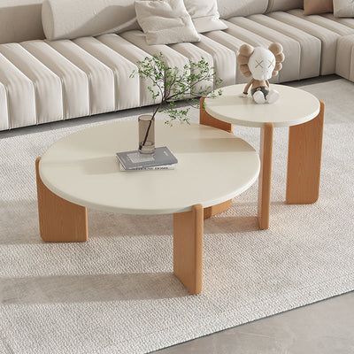 Contemporary Simplicity Round Rock Beam Three-Legs Wood Base Coffee Table For Living Room