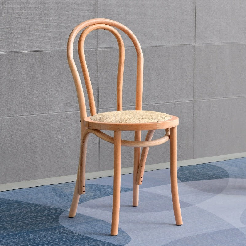 Contemporary Retro Rattan Beech Wood Metal Round Arched Dining Chair Backrest For Dining Room