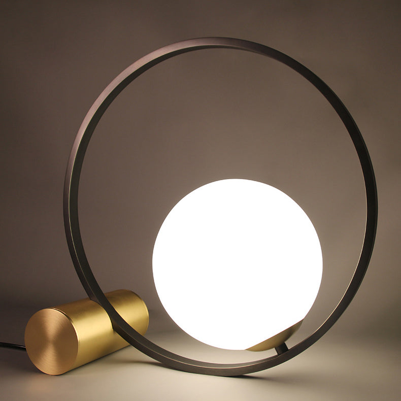 Modern Minimalist Circle Orb Copper Glass 1-Light Table Lamp For Bedroom