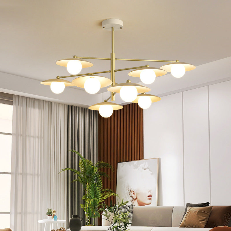 Modern Minimalist Round Flying Saucer Orb Branch Iron Glass 4/6/8 Light Chandelier For Living Room