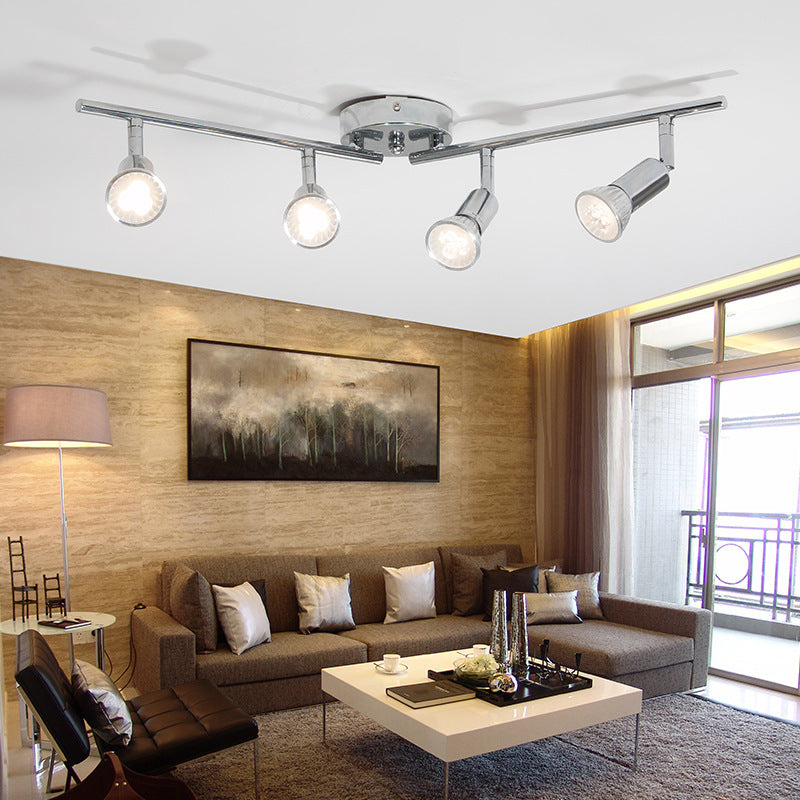 Modern Minimalist Long Strip Iron Stainless Steel 4-Light Semi-Flush Ceiling Light For Living Room