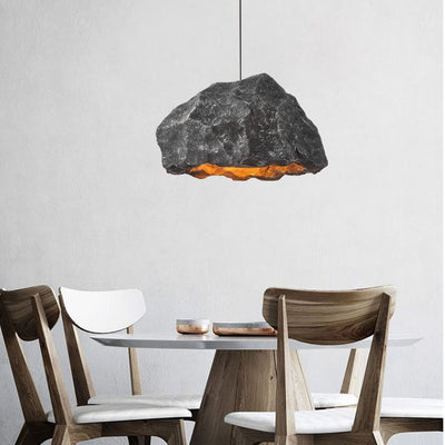 Traditional Japanese Polystyrene Rock 1-Light Pendant Light For Dining Room