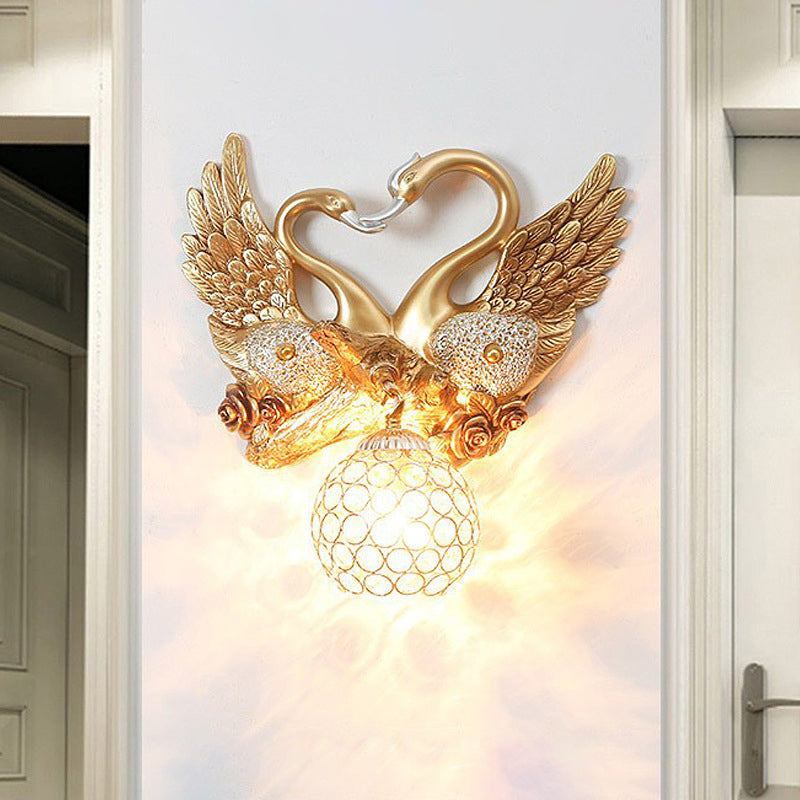 Traditional European Swan Orb Resin Iron 1-Light Wall Sconce Lamp For Living Room