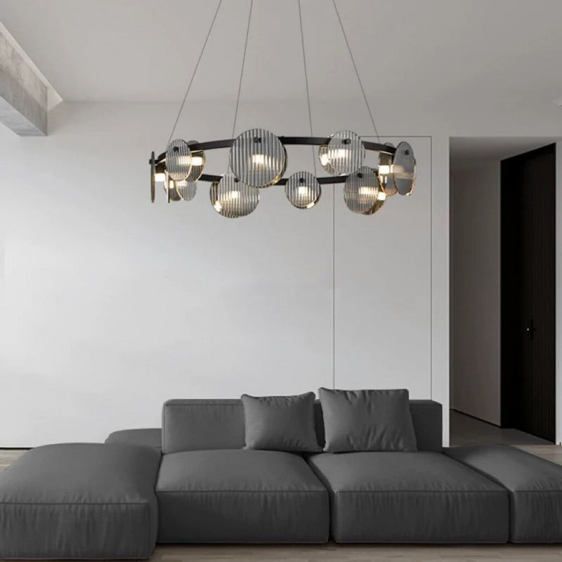 Modern Minimalist Rings Metal Glass LED Chandelier For Living Room