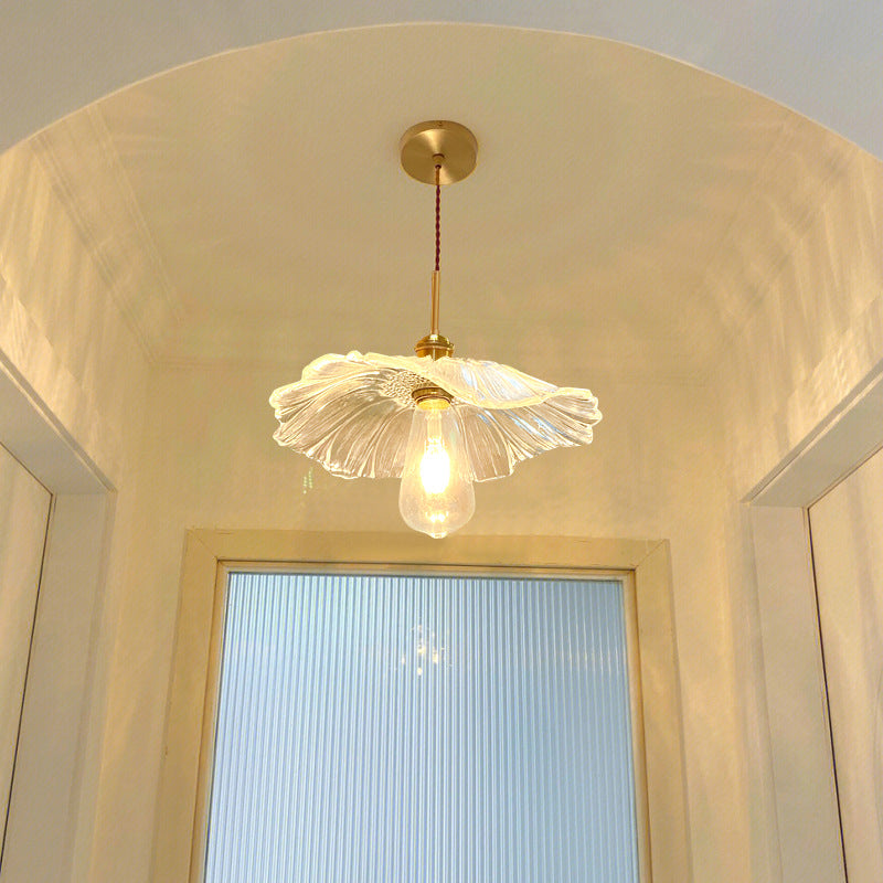 Contemporary Luxury Brass Flower Glass Shape 1-Light Pendant Light For Bedroom