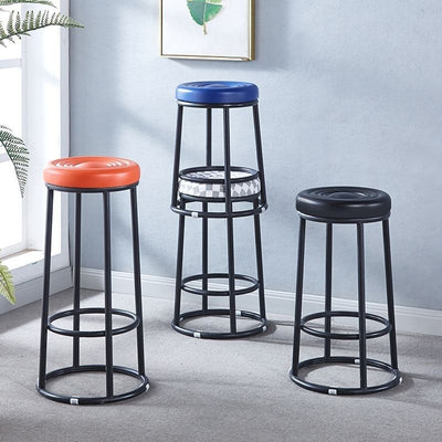 Tabouret de bar rond en cuir, acier au carbone, coton, métal avec repose-pieds pour cuisine 