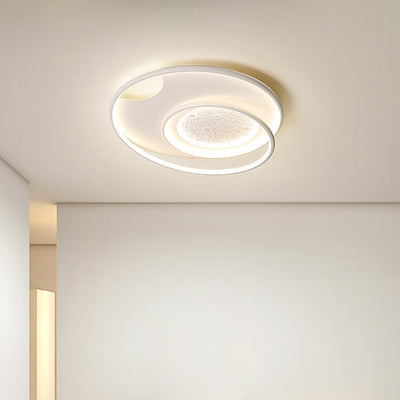 Modern Minimalist Round Circle Moon Aluminium Resin Silicone LED Flush Mount Ceiling Light For Bedroom