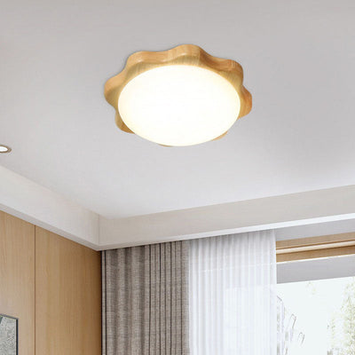 Contemporary Nordic Wood Acrylic Plum Shape LED Flush Mount Ceiling Light For Living Room