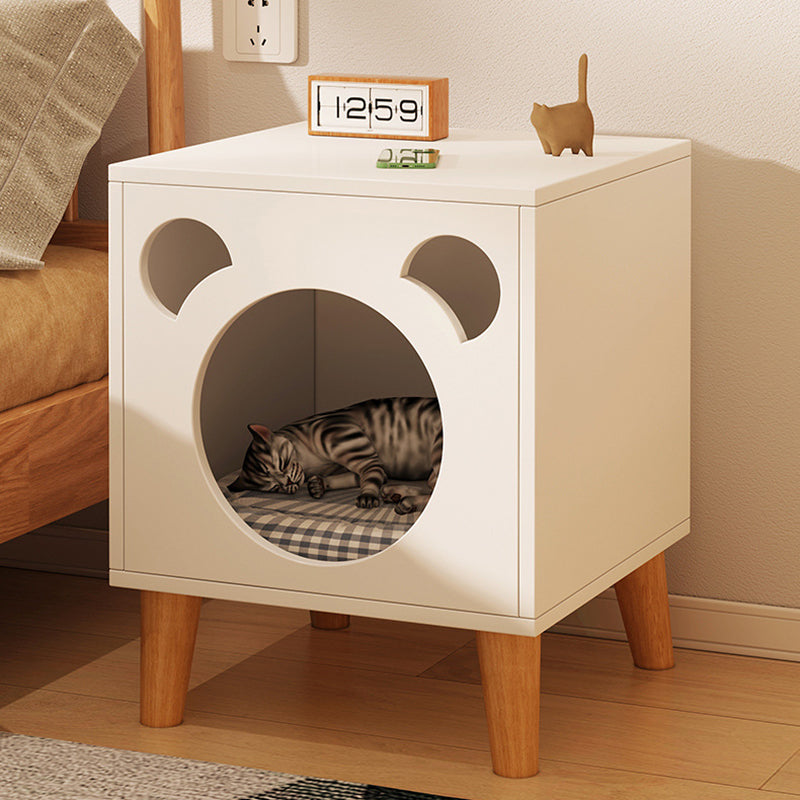 Modern Minimalist Square Bear Shape Faux Panel Wood Nightstand For Bedroom