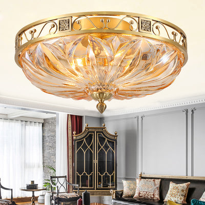 Modern Transitional Dome Copper Glass 5-Light Flush Mount Ceiling Light For Living Room