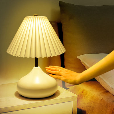 Contemporary Nordic Acrylic Pleated Shade Iron Base LED USB Touch Table Lamp For Bedroom