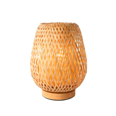 Traditional Chinese Bamboo Weaving Lantern 1-Light Table Lamp For Bedroom