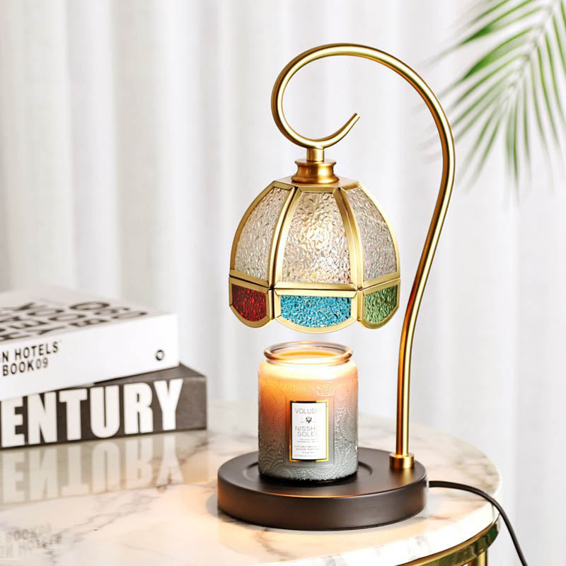 Contemporary Creative Flower Iron Glass 1-Light Aroma Melt Wax Table Lamp For Bedroom