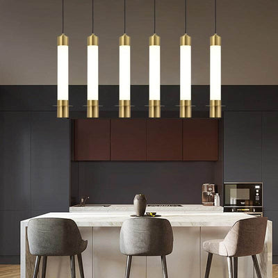 Minimalist Light Luxury Gold Cylindrical Aluminum Acrylic LED Pendant Light