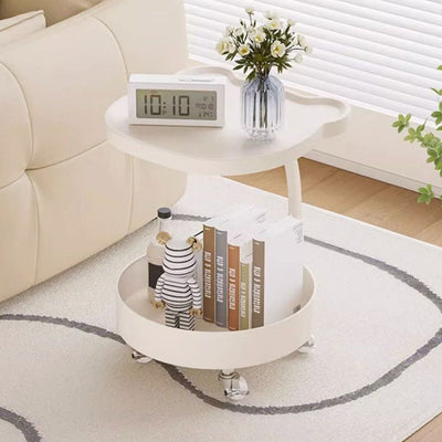 Contemporary Nordic Round Board Top Side Table Storage Shelf 2-Tier For Living Room