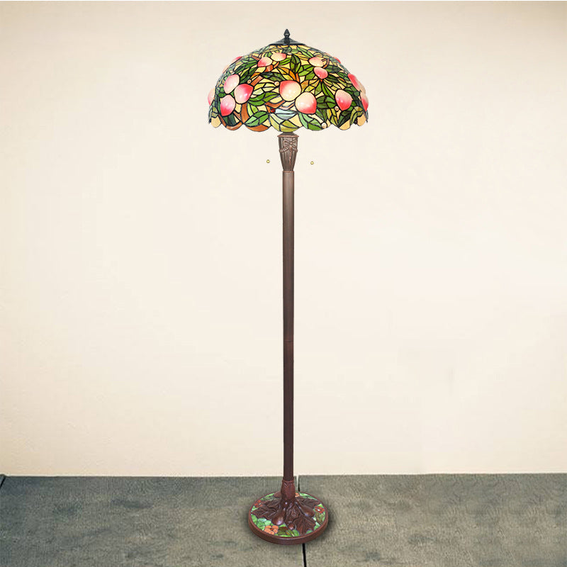 Traditional Tiffany Stained Glass Fairy Peach Hardware Base 3-Light Standing Floor Lamp For Home Office