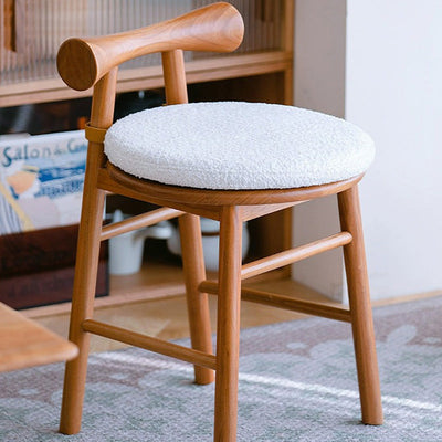 Modern Simplicity Round Removable Lambswool Upholstered Wood Vanity Stool Low Back For Bedroom