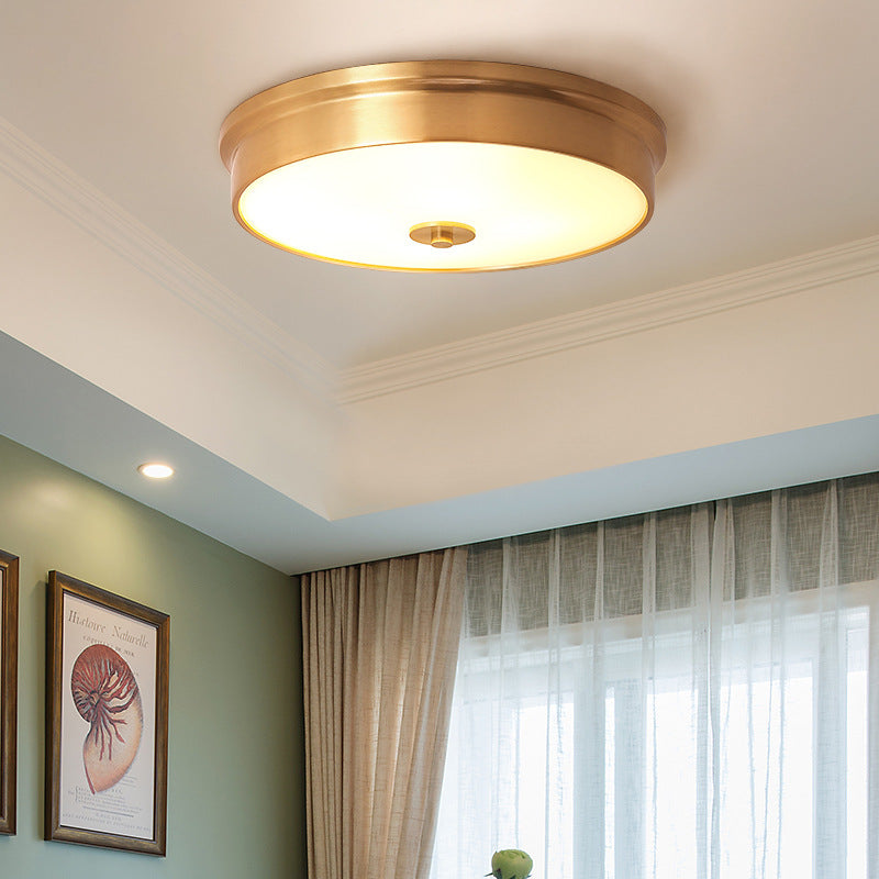 Modern Luxury Round All Copper Glass 3/4 Light Flush Mount Ceiling Light For Bedroom