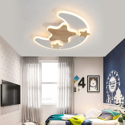 Contemporary Creative Cartoon Moon Star Decor LED Kids Flush Mount Ceiling Light For Bedroom