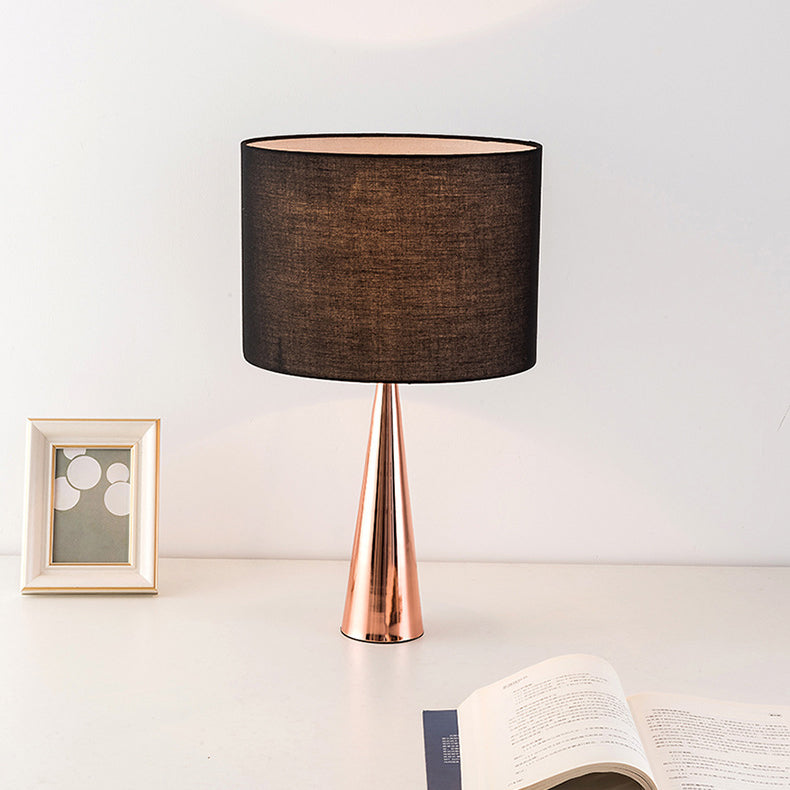 Contemporary Scandinavian Black Fabric Cone Base 1-Light Table Lamp For Study