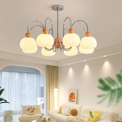 Modern Minimalist Pumpkin Branch Orb Iron PE 8-Light Chandelier For Bedroom