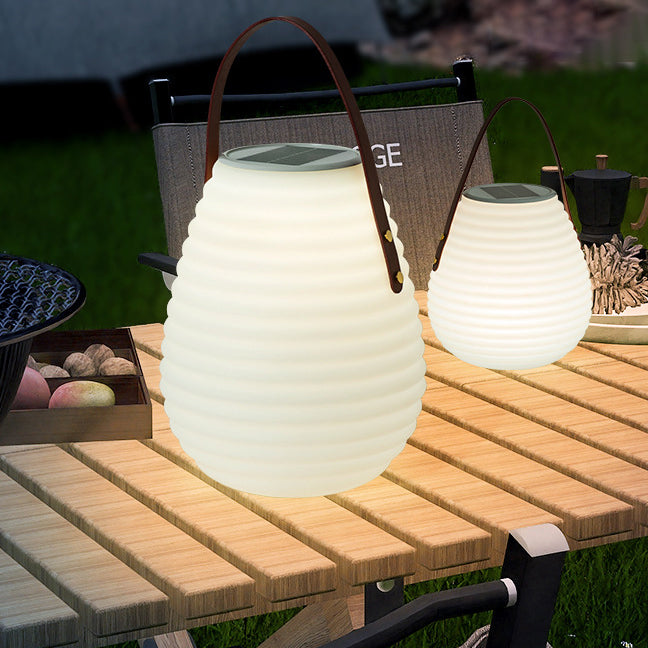 Lanterne solaire à rayures en cuir imperméable, minimaliste et moderne, cylindre en PE, Portable, éclairage paysager à LED, lumière extérieure pour Patio extérieur 
