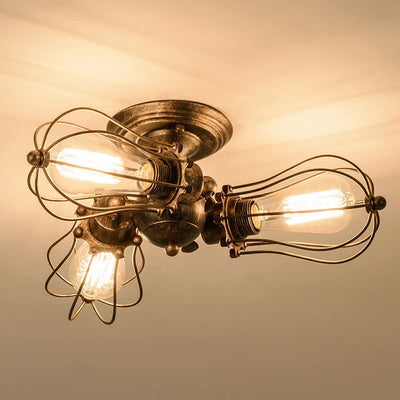 Contemporary Industrial Iron Cage Grill 3/4 Light Semi-Flush Mount Ceiling Light For Living Room