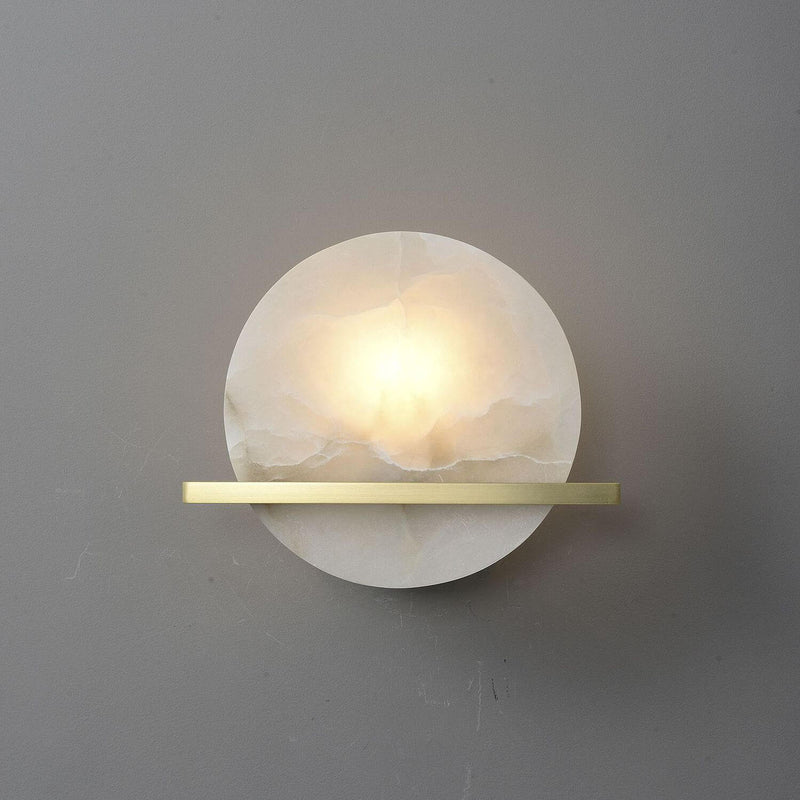 Modern Luxury Round Disc Marble Copper 1-Light Wall Sconce Lamp