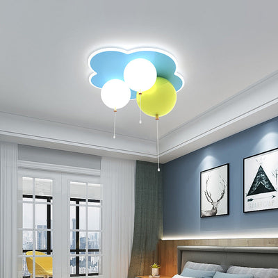 Modern Art Deco Balloon Flower Acrylic Iron LED Flush Mount Ceiling Light For Bedroom