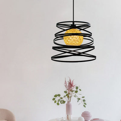 Contemporary Creative Iron Spiral Spherical Shade 1-Light Pendant Light For Living Room