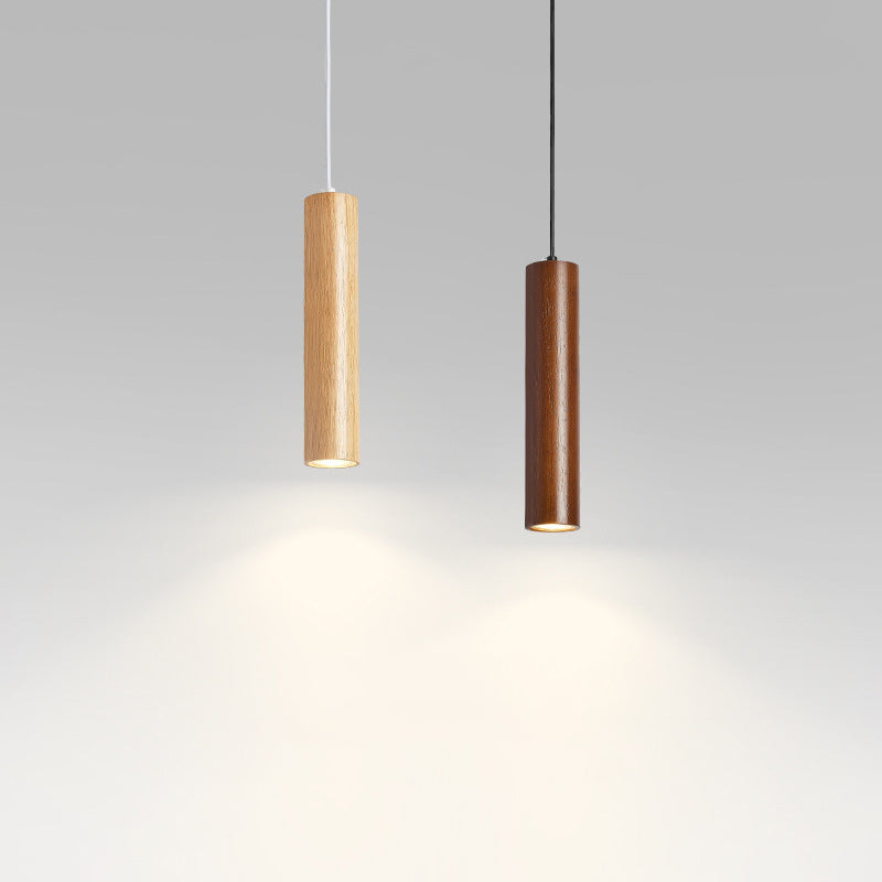 Modern Minimalist Rubberwood Cylinder Spotlight LED Pendant Light For Bedroom