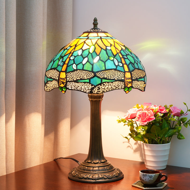 Traditional Tiffany Half Ball Cylinder Disc Base Aluminum Alloy Glass 1-Light Table Lamp For Bedroom