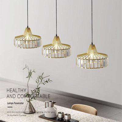 Contemporary Luxury Iron Cylinder Frame Crystal Shade 1-Light Pendant Light For Living Room