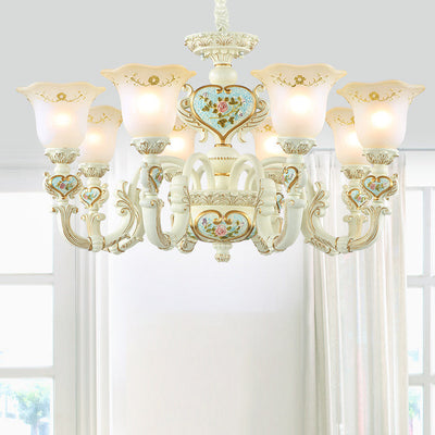 Modern Art Deco Carved Cup Iron Resin Glass Chandelier 3/6/8/10 Light Chandelier For Living Room