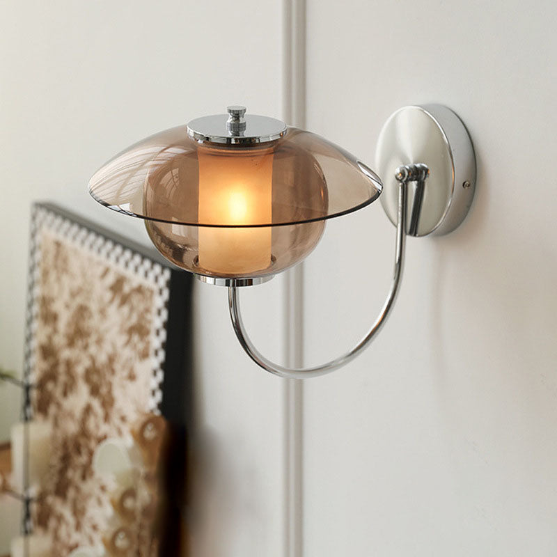 Contemporary Scandinavian Round Oval Hardware Glass 1-Light Wall Sconce Lamp For Living Room