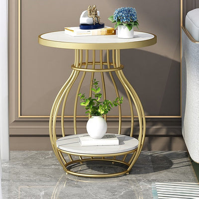 Contemporary Scandinavian Round Birdcage Stainless Steel Metal Slate Coffee Table For Living Room