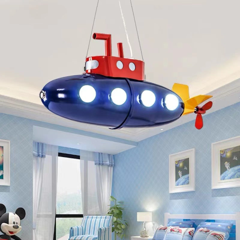 Contemporary Creative Cartoon Submarine Iron LED Kids Chandelier For Bedroom